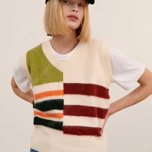 니트조끼) 시눈 - Color Block Knit Vest