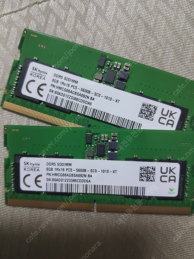 DDR5 하이닉스 5600hz 노트북용 8G 2개