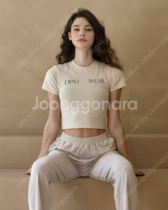 (새상품) 데비웨어 딜라잇 코튼 크롭티 반팔티 / 크림 / 요가복 필라테스복--0