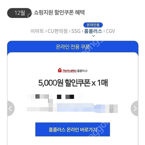 홈플러스 온라인 5000원할인권(5만이상) 1000원