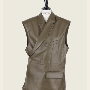 ﻿후왓웨어 레더질레whowhatwear Lams leather gilet - brown