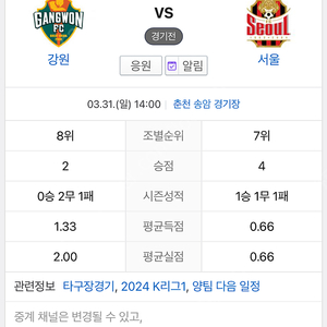 3.31 강원fc 서울fc 원정석 2연석 삽니다