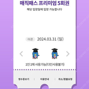 3월31일(일)롯데월드 매직패스 5회권 4장