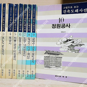 그림으로 보는 건축도회사전 (전10권세트1991,,희귀 ) 측량기초공사/철근/정원공사 등등 아래설명