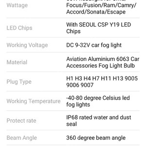 제품명 : LED 전조등 사양 : 6500K 10000LM 제조사 : NOVSIGHT 벌브타입 : H1