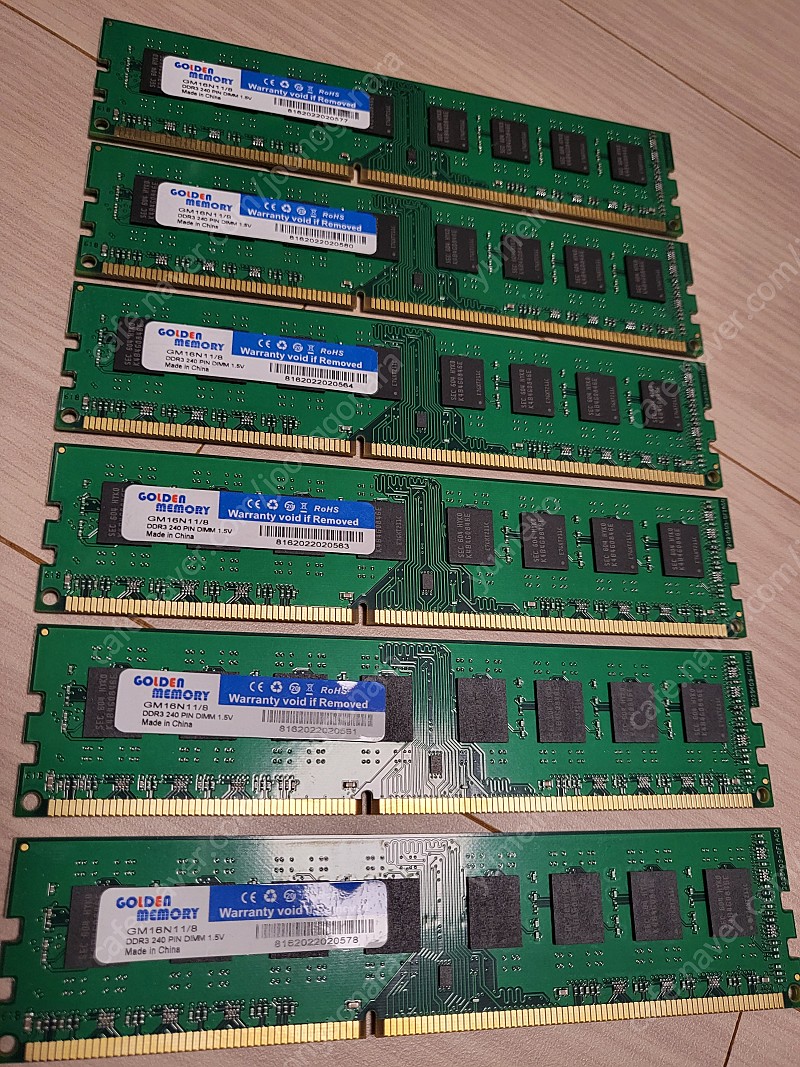 삼성칩 데스크탑용 DDR3 8GB PC3-12800 메모리 6개 판매합니다 (2만원 무료배송)