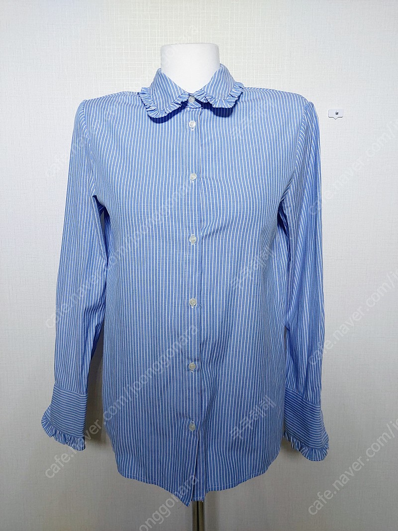 미쏘 여성셔츠 프릴 라운드카라 블루 66 77 스트라이프 M