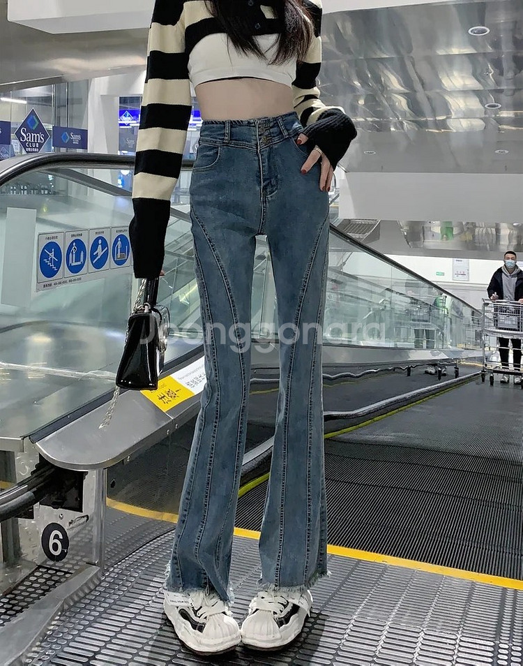 에이블리 지그재그 투버튼 라인 부츠컷 데님 팬츠 / 레트로블루--3