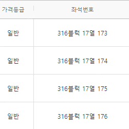 4/11 두산 한화 316블럭 17열 4연석 팝니다