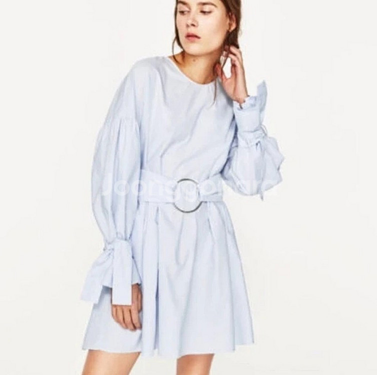 새상품 자라 포플린 스카이블루 소매리본 원피스 zara...--1