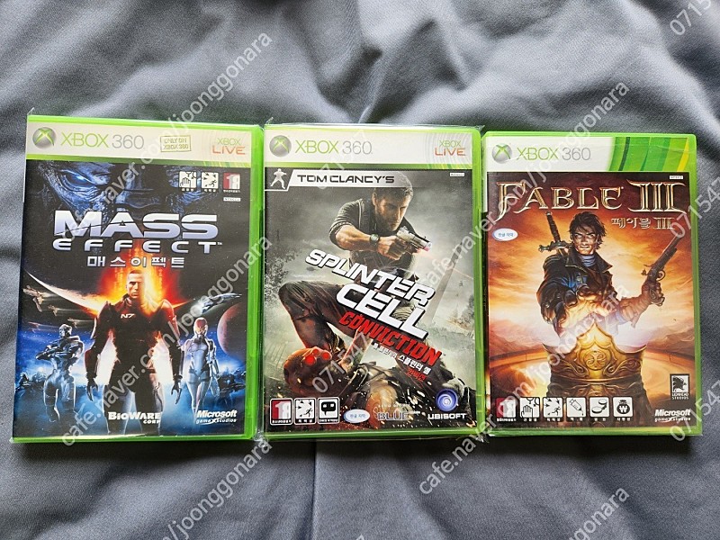 xbox360 게임3장- 스프린터셀 컨빅션(레어!), 페이블2, 메스이펙트(개별/일괄 가능)-5만원​