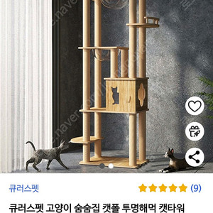 큐러스펫 고양이 숨숨집 캣폴 투명해먹 캣타워