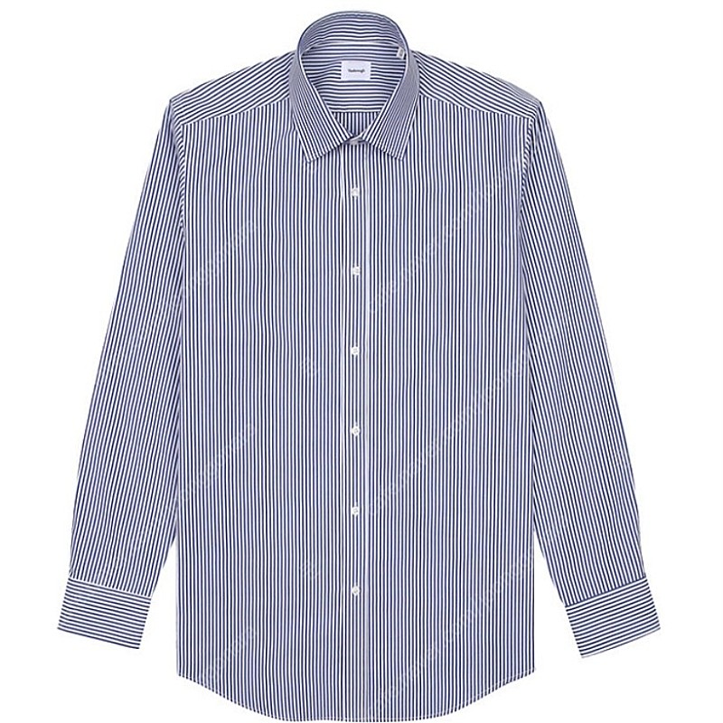 밴브루 수입 원단 와이드 카라 블루 스트라이프 셔츠 슬림핏 100