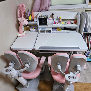 루나랩 어린이 바른자세 책상 + 루나랩 카모 핑크 의자 2세트