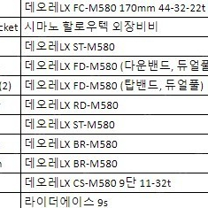 시마노 데오레 LX 580 그룹셋 판매합니다.