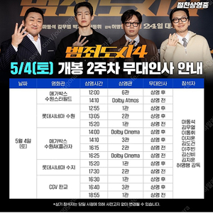 범죄도시4 무대인사 16:25 메가박스 C열 2연석