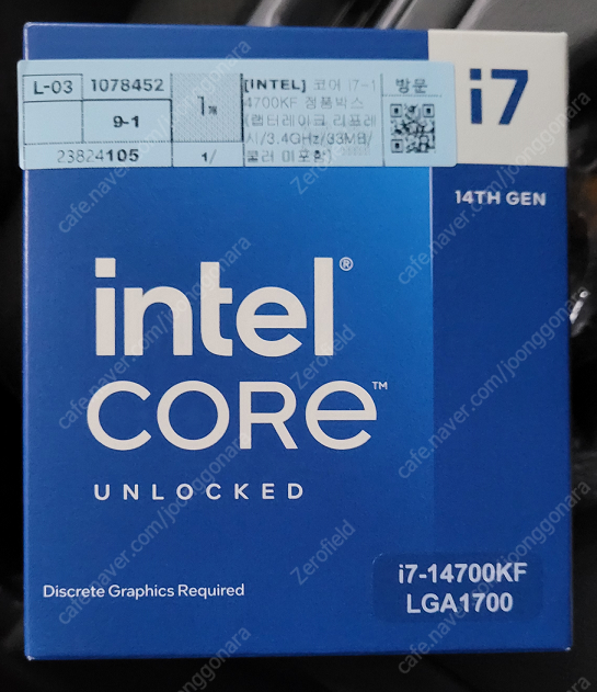 [INTEL] 코어 i7-14700KF 정품박스 (랩터레이크 리프레시/3.4GHz/33MB/쿨러 미포함)