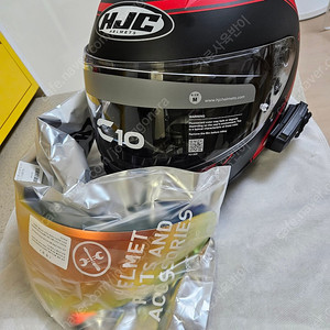 HJC C10 홍진 헬멧 M + 세나 스파이더 ST1 + 파이어 레드 미러 쉴드