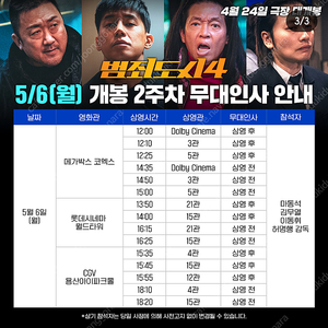 5/6 범죄도시4 무대인사 코엑스 G열 중블 2연석