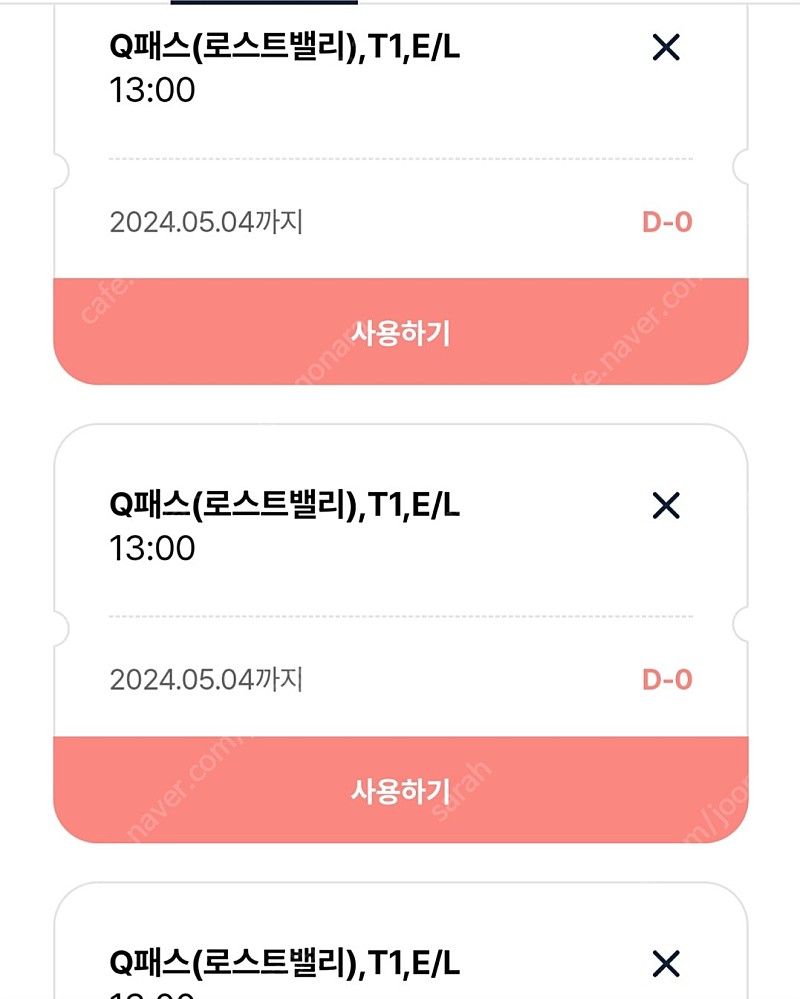 에버랜드 5월4일 당일 오후 1시 로스트밸리.큐패스 팝니다