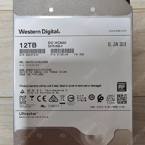 WD NAS용 HDD DC HC520 12TB(7200rpm, SATA) 16만원
