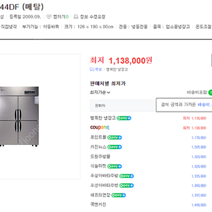 양문형 냉장고 업소용 [우성 WS-1244DF (메탈)]