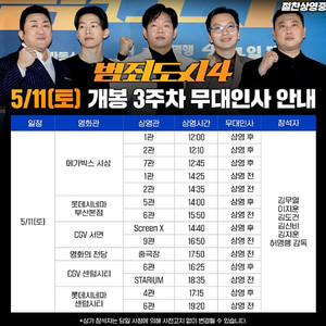 [범죄도시4 무대인사 양도] 5월 11일 12일 B열 등 1인 2인 연석 양도 / 부산 대구 / 사상 부산본점 센텀시티 서면 대구 대구아카데미 동성로 대구신세계 만경 /콤보 할인권