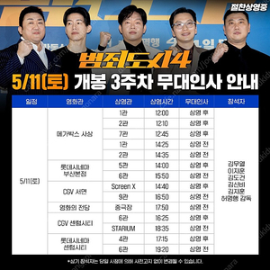 5/11 범죄도시4 무대인사 A열 중블 2연석 부산 본점