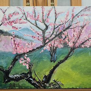 캔버스유화 과수원 복숭아꽃 풍경 유화그림 41x32cm 서양화 인테리어소품