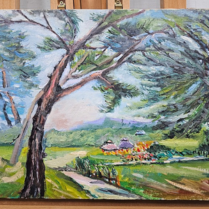 캔버스유화 소나무 마을풍경 유화그림 41x32cm 서양화