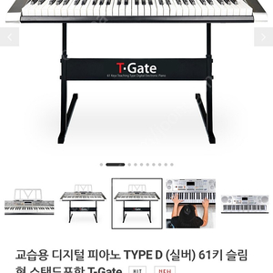 토이게이트 교습용 디지털 피아노 TYPE D 실버 61키 슬림형 스탠포함 T-Gate