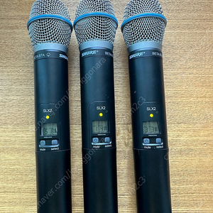 Shure 슈어 SLX2 / BETA 87A 무선 마이크 3개 및 고정대 2개 일괄