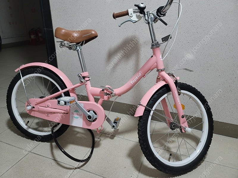 여아 18인치 접이식 입문용 자전거 (핑크, 바구니, 보조배터리)