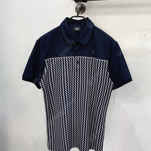 (105) 와이드앵글 네이비 패턴 반팔 카라넥 골프티셔츠