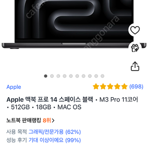 애플 맥북프로 14 스페이스블랙 18램 11코어 14코어 512gb