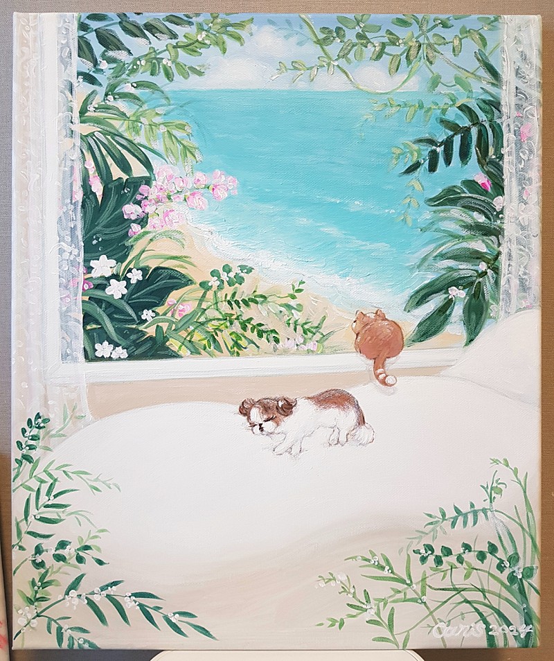 꽃그림 풍경 여행 침대 강아지 고양이 바다 그림 미술협회 작가