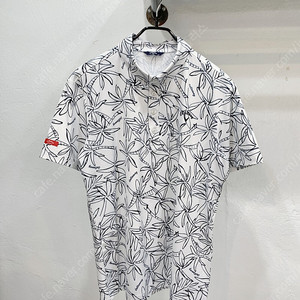 (100) 캘러웨이 화이트 패턴 기능성 카라넥 반팔 골프티셔츠