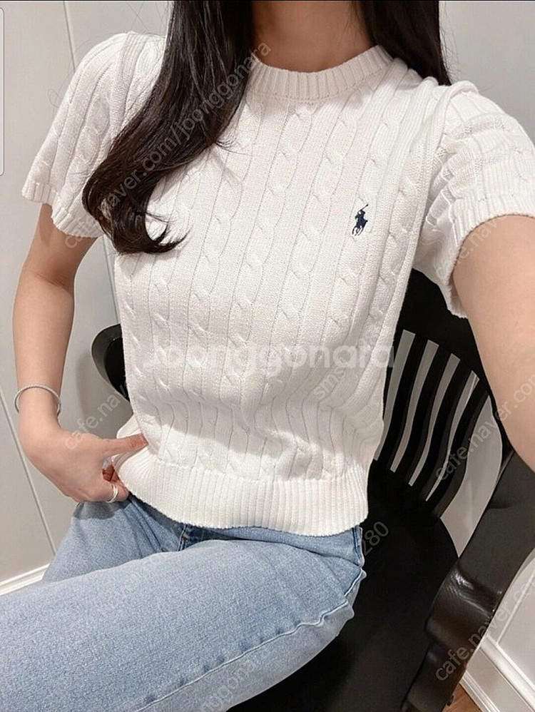 정품)새상품 폴로 케이블 꽈배기 반팔 니트 여성용--0