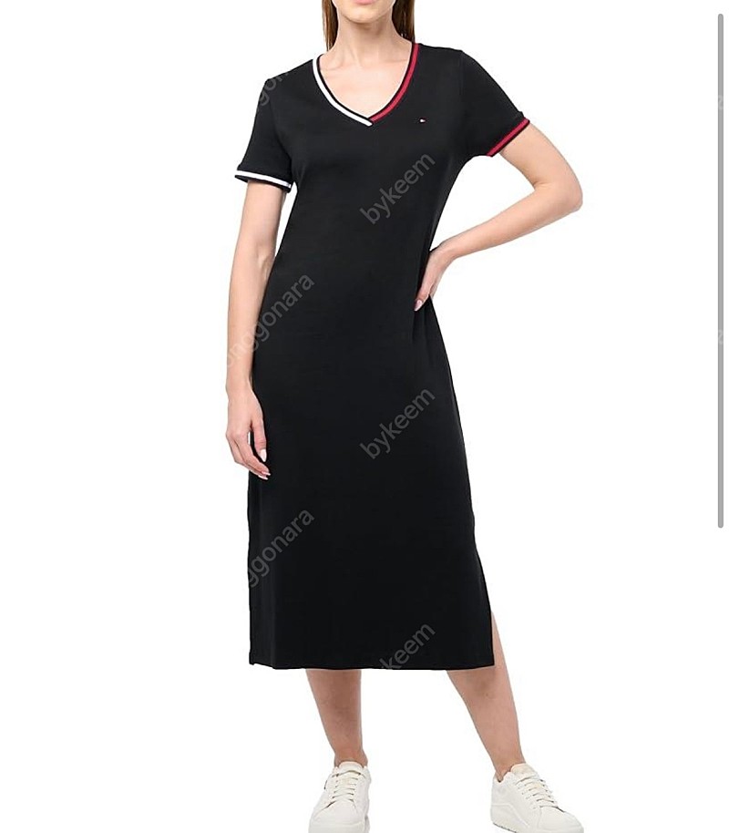 [새상품/택O] TommyHilfiger 타미힐피거 여성 반팔 브이넥 원피스(XL) 블랙 4만원 판매합니다