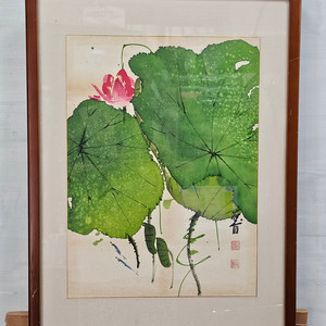 오래된동양화 영보 이민호 연꽃 그림 48x64cm
