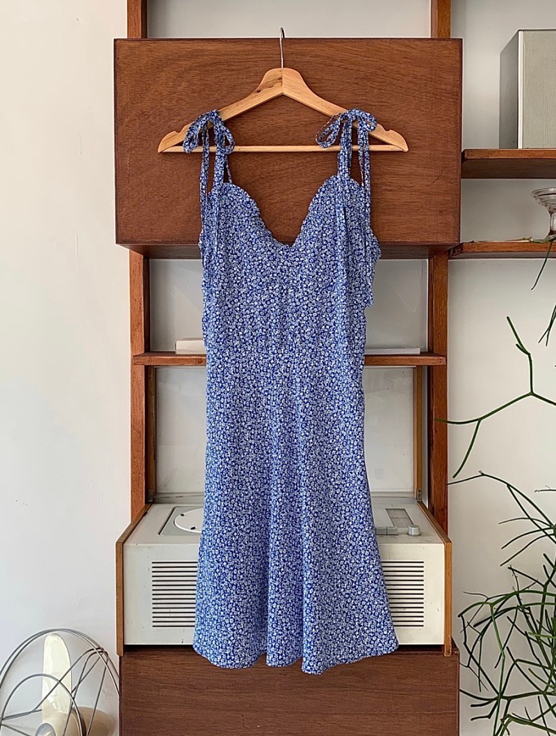 스키니피그 원피스 Blueflower ribbon dress (made)