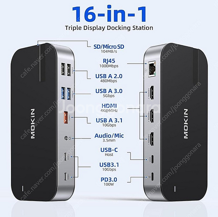 MOKIN 16 in 1 도킹스테이션 USB 허브 (미...--3