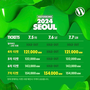 워터밤 서울 7/6토요일 3장 판매합니다