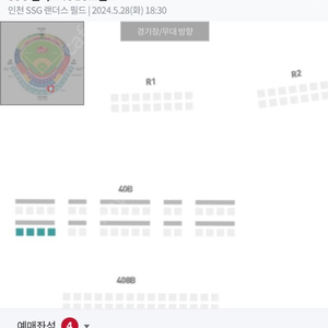 (정가양도) 5월 28일(화) SSG 랜더스 VS LG트윈스 스카이탁자석 40블록 B열 4인