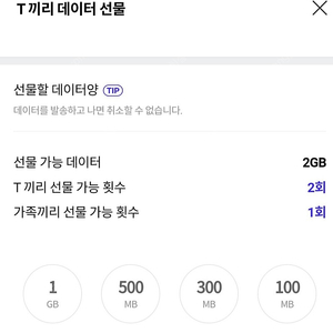 skt 데이터 2기가 선물하기 팝니다 일괄 3000원