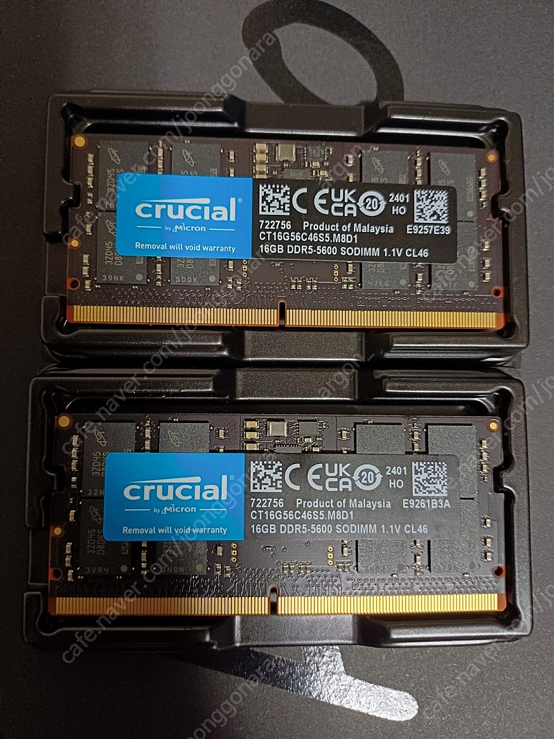 마이크론 Crucial 노트북 메모리 DDR5-5600 CL46 16GB SO DIMM 2개