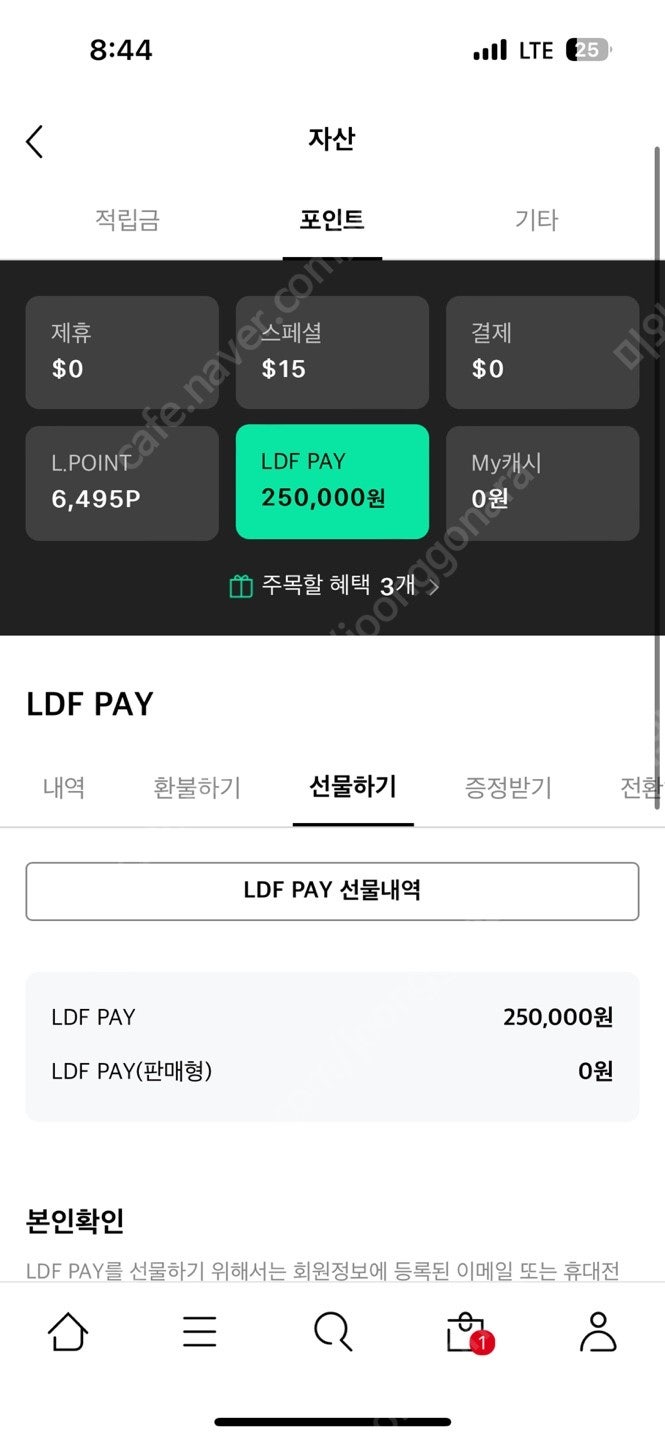 롯데 면세점 LDF Pay 오프라인점 25만원 판매합니다