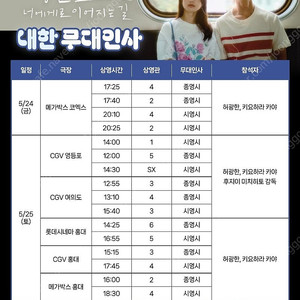 5/25일 청춘 18×2 너에게로 이어지는 길 허광한 내한 무대인사 양도합니다.