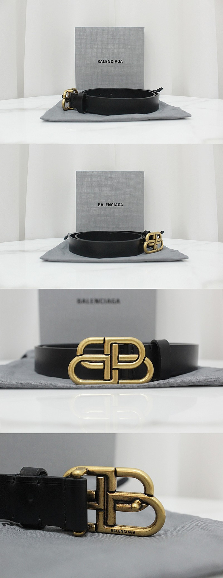 [중고명품다올] 발렌시아가 엔틱 골드 뉴 BB 버클 블랙 카프스킨 벨트 80 사이즈 581690 상태 A+급 이미지