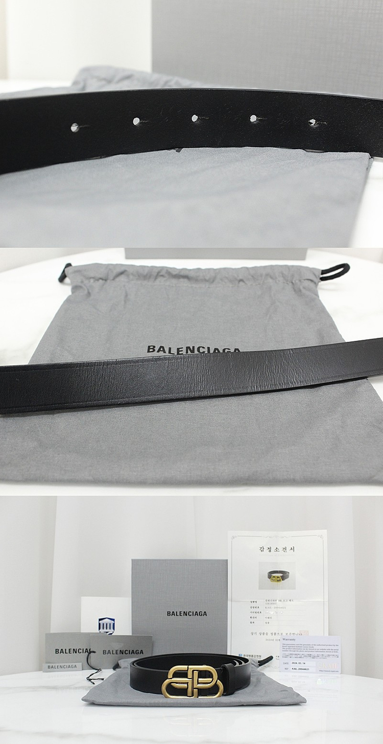 [중고명품다올] 발렌시아가 엔틱 골드 뉴 BB 버클 블랙 카프스킨 벨트 80 사이즈 581690 상태 A+급 이미지